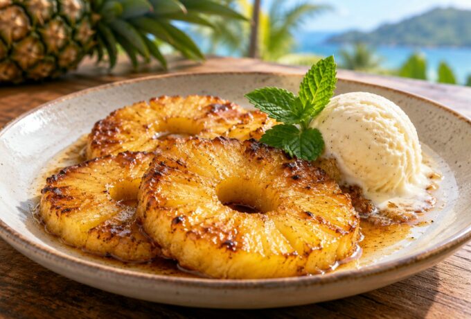 Ananas poêlé au rhum et glace vanille