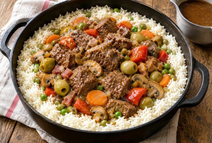 Estouffade de bœuf au riz et aux olives