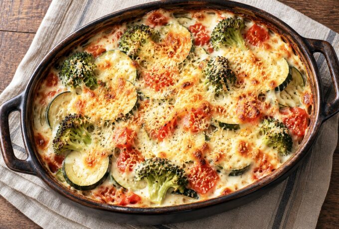 Gratin de courgettes et brocolis aux fromages italiens
