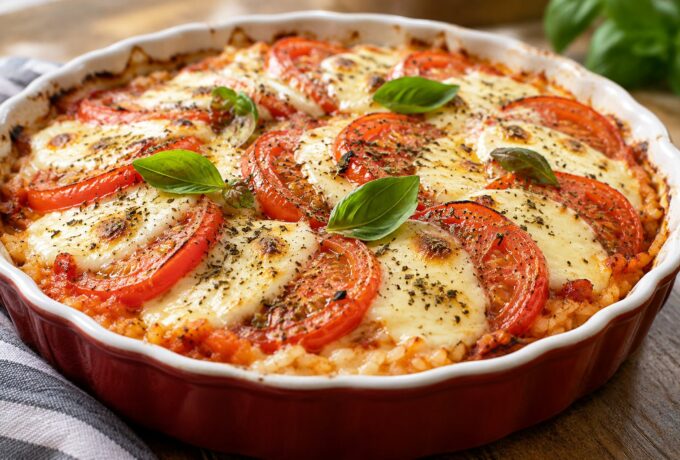 Gratin de riz à la mozzarella et aux tomates