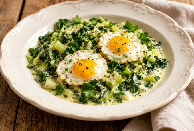 Œufs de caille au cresson et aux herbes