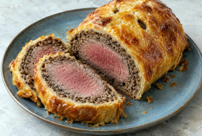 Rôti de bœuf en croûte, farce aux foies de volaille