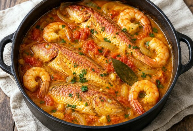 Rougets et crevettes façon bouillabaisse