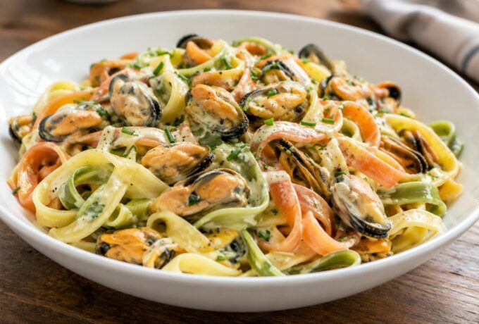 Salade de pâtes tièdes aux moules