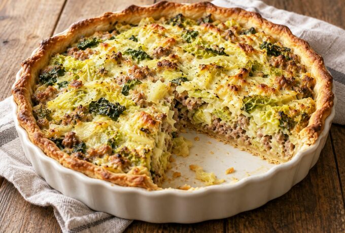 Tarte au chou vert et à la chair à saucisse