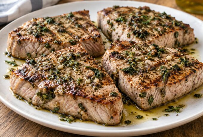 Thon grillé aux herbes et aux anchois