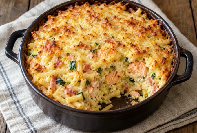 Timbale de macaronis au saumon et aux courgettes