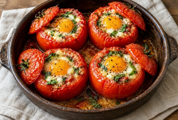 Tomates farcies aux œufs et au basilic