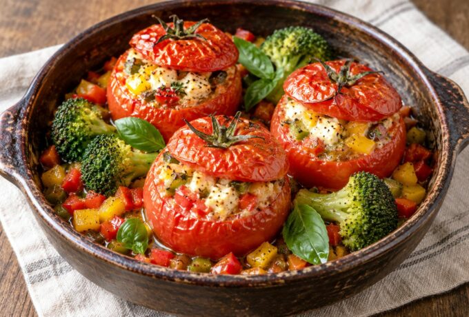 Tomates farcies aux œufs et au basilic