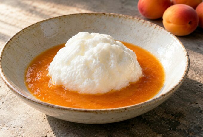 Abricots pochés et blancs en neige