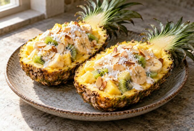 Ananas farci aux fruits et à la crème coco