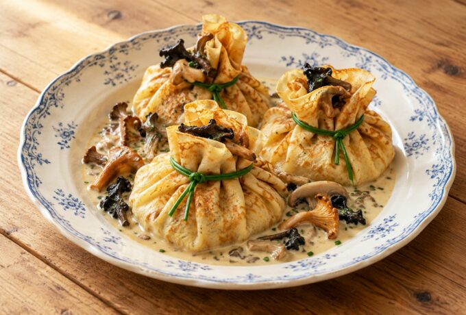 Aumônières de crêpes aux champignons