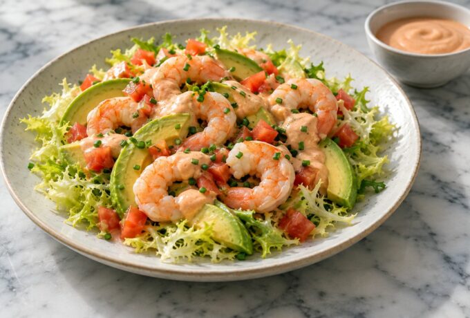 Avocats aux crevettes et sauce cocktail