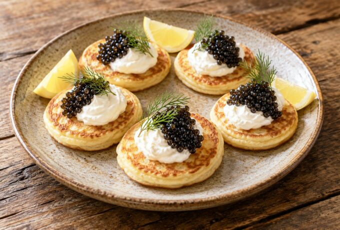 Blinis maison au caviar et à la crème
