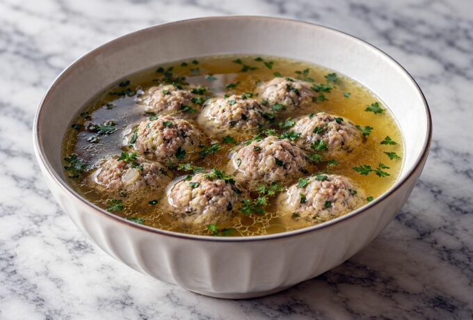 Bouillon aux boulettes de viande et à la moelle