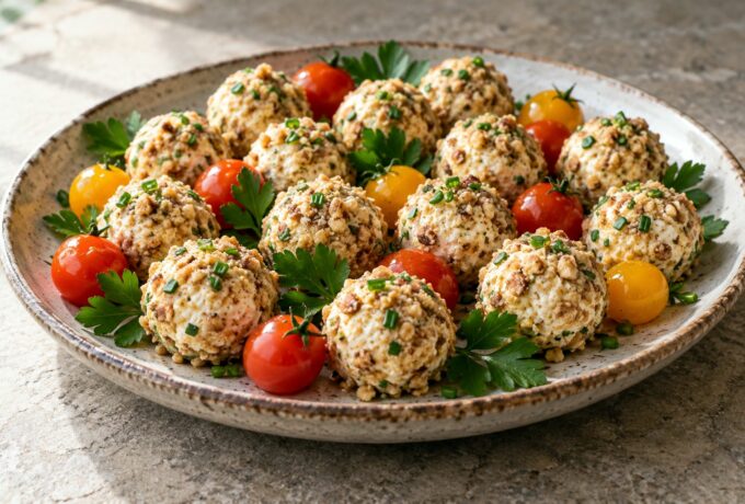 Boulettes de fromage frais aux noix et ciboulette