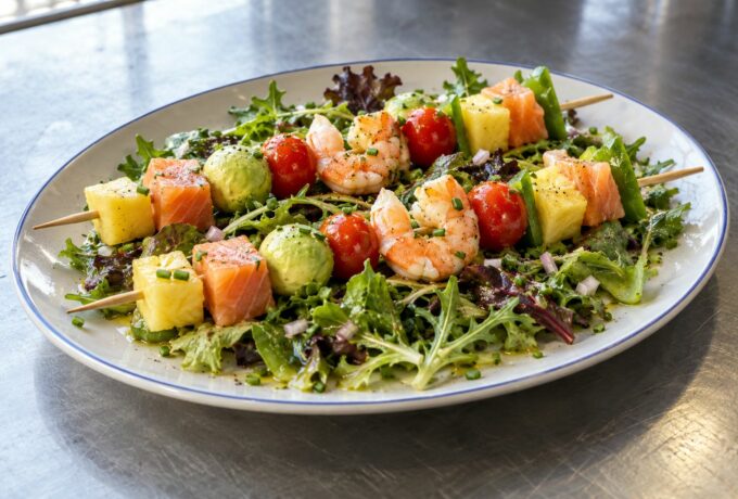 Brochettes froides aux crevettes et au saumon fumé