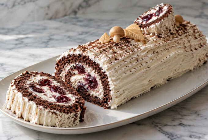 Bûche au chocolat et aux griottines
