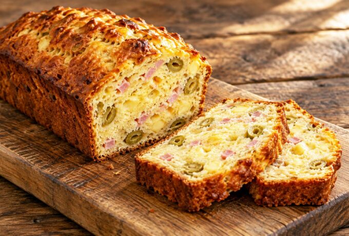 Cake aux olives, beaufort et jambon