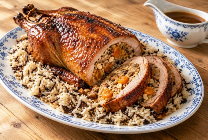 Canard farci aux abricots et aux noix de cajou