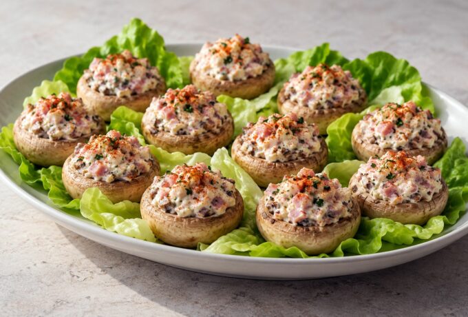 Champignons farcis au fromage frais et jambon