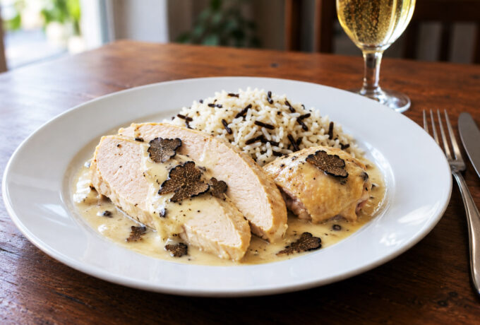 Chapon poché au champagne et à la truffe