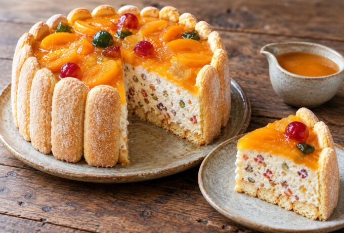 Charlotte au nougat glacé et aux abricots