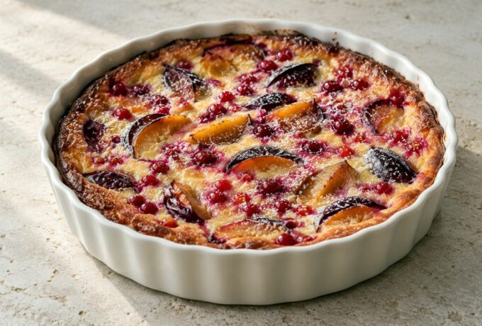 Clafoutis aux prunes et aux groseilles