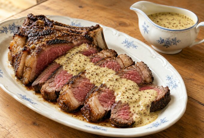 Côte de bœuf, sauce moutarde de Meaux