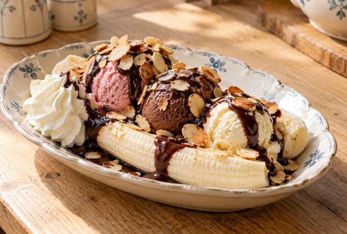 Coupe glacée banane et chocolat