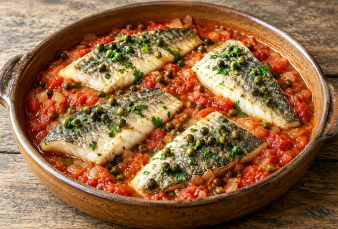 Filets de mulet à la tomate et au poivre vert