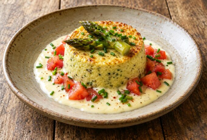 Flans d’asperges et crème d’ail