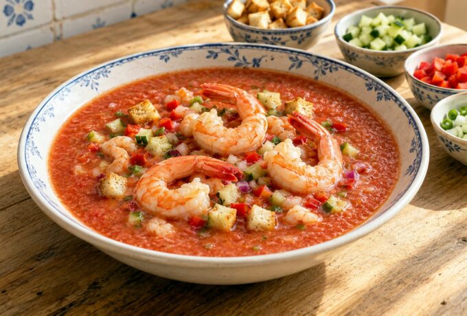 Gaspacho de tomates et crevettes