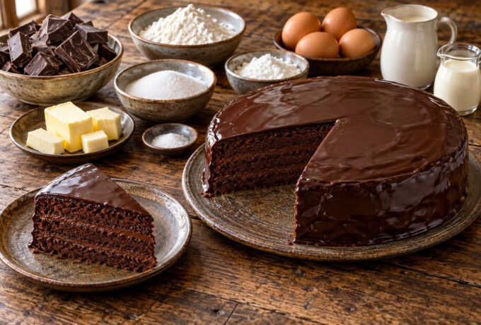 Gâteau au chocolat et ganache, façon Sacher