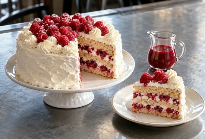 Gâteau aux framboises et chantilly