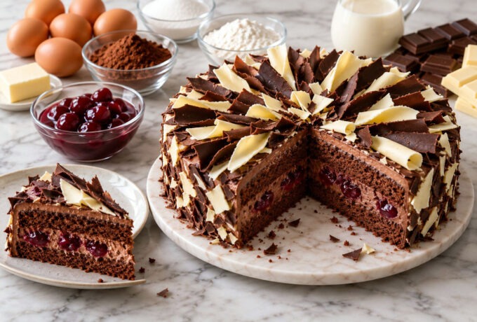 Gâteau de fête aux trois chocolats et griottines