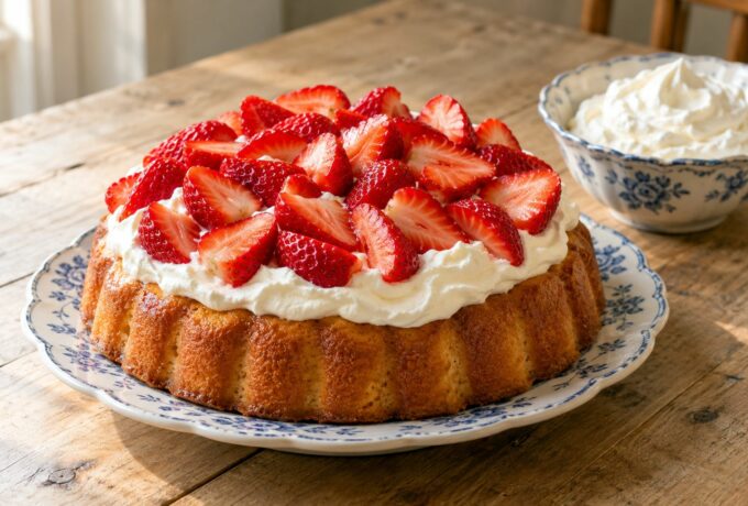Gâteau moelleux aux fraises et chantilly
