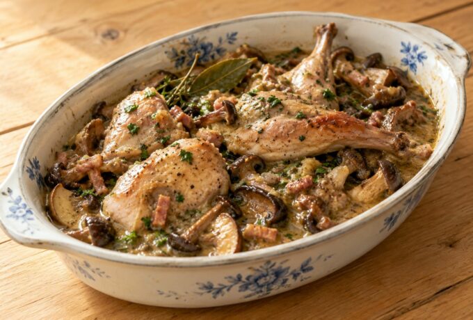 Gibelotte de lapin aux champignons et vin blanc
