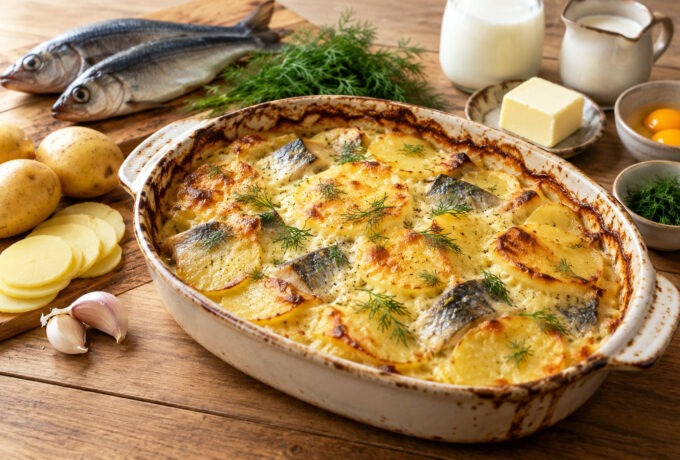 Gratin de pommes de terre aux harengs frais