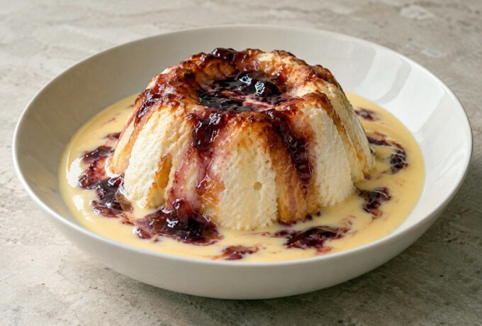 Île flottante à la confiture de prunes