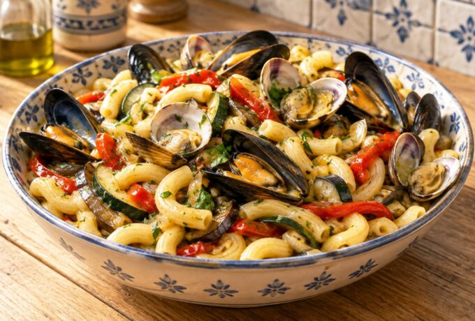 Macaronis aux moules, palourdes et légumes