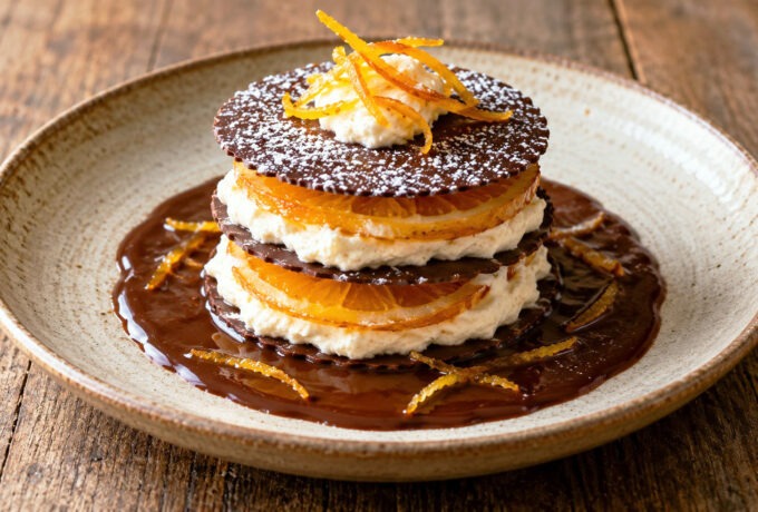 Millefeuille de chocolat à l’orange et coco