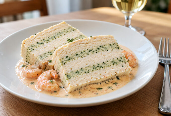 Mousse de brochet, sauce aux crevettes