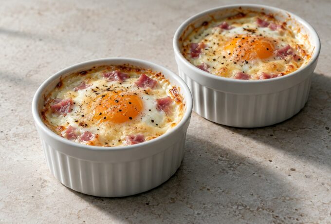 Œufs cocotte au jambon et au gruyère