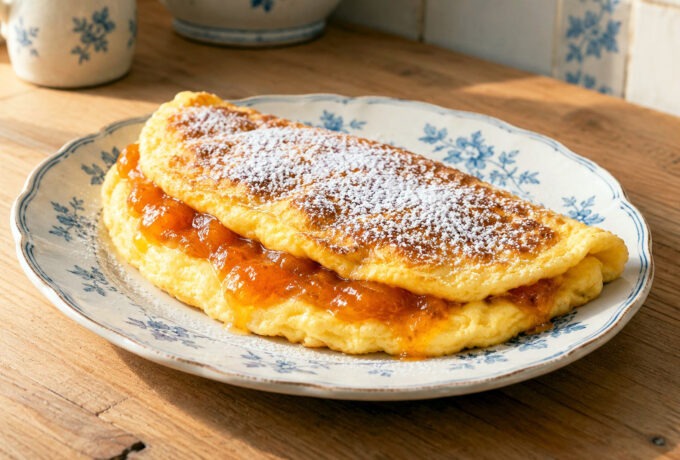 Omelette sucrée à la confiture d’abricots