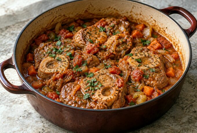 Osso buco de veau aux tomates en cocotte