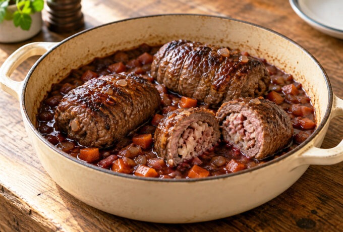 Paupiettes de bœuf aux oignons et vin rouge