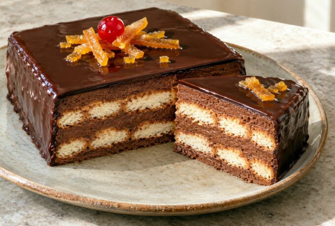 Pavé au chocolat noir et biscuits à la cuillère