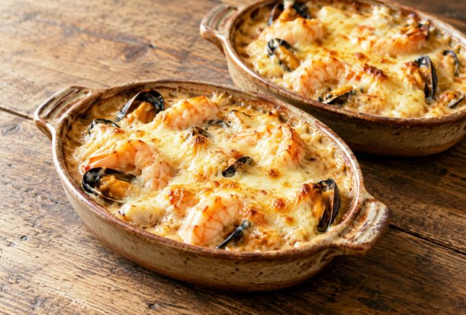 Petits gratins de fruits de mer à la bisque