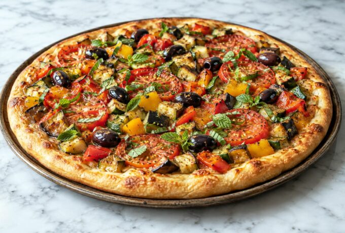 Pizza aux légumes du soleil et olives
